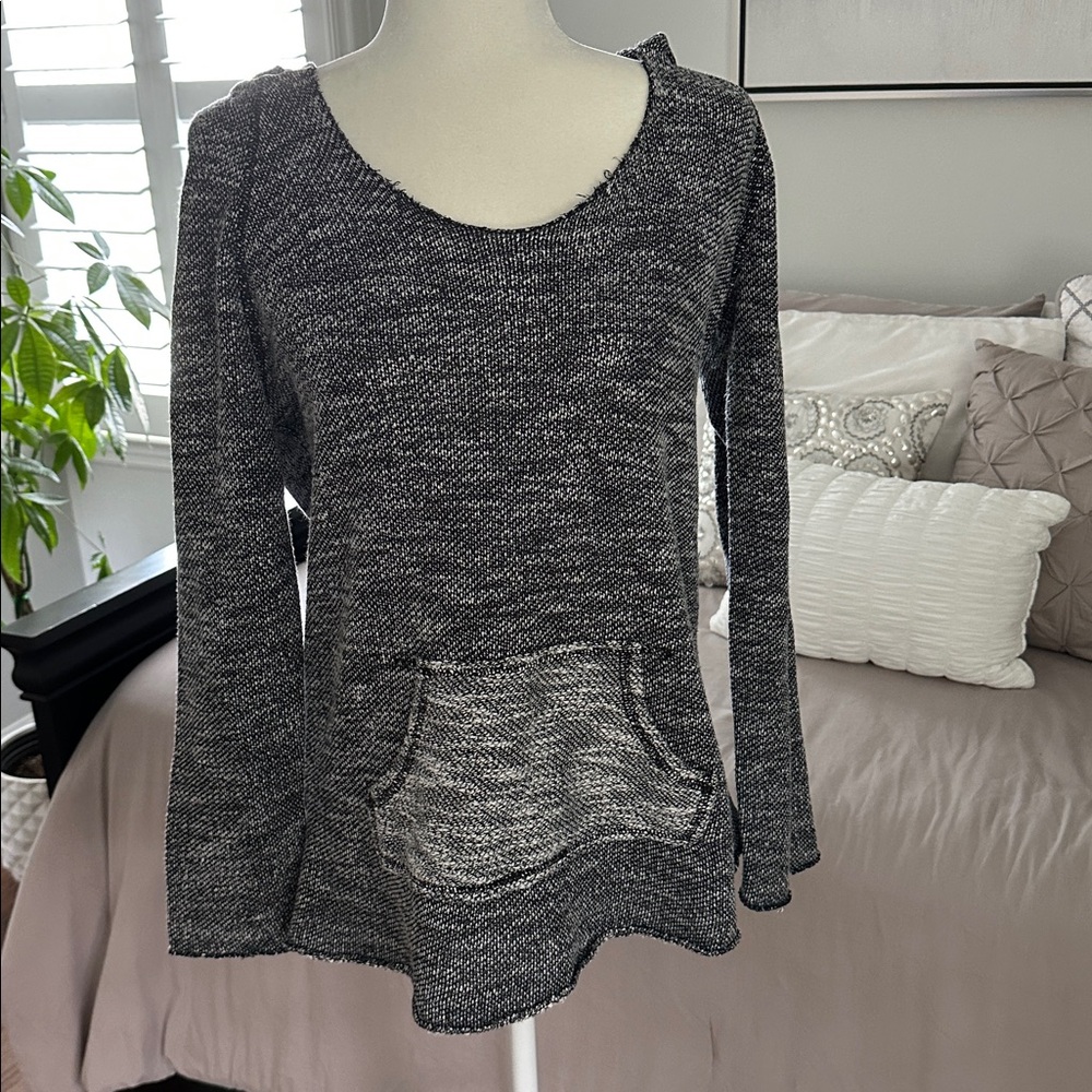 Calvin Klein Hooded Gray Knit Sweater with Front Pocket